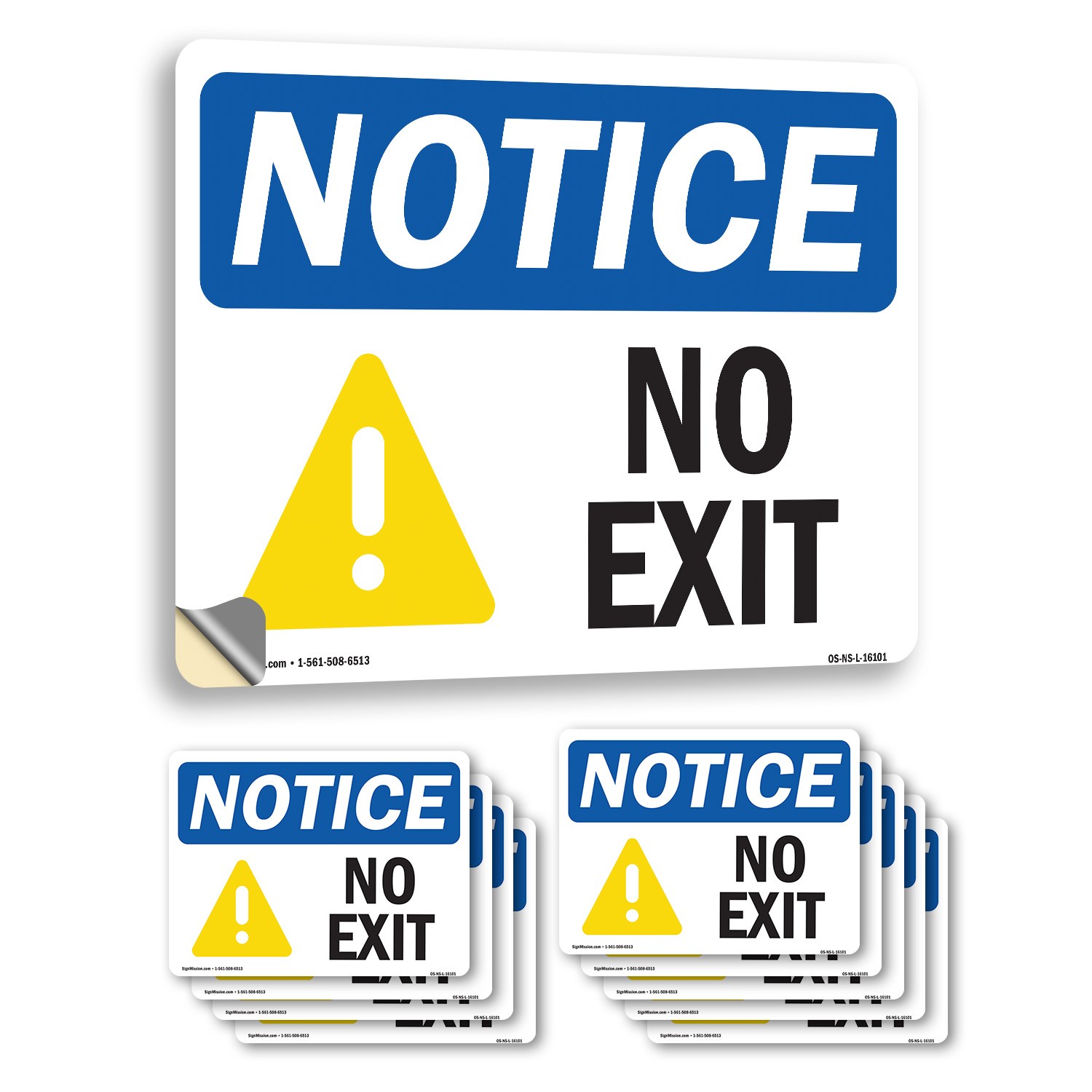 No Exit OSHA Notice Sign Metal, Plastic, Or Decal – 5 or 10 Pack
