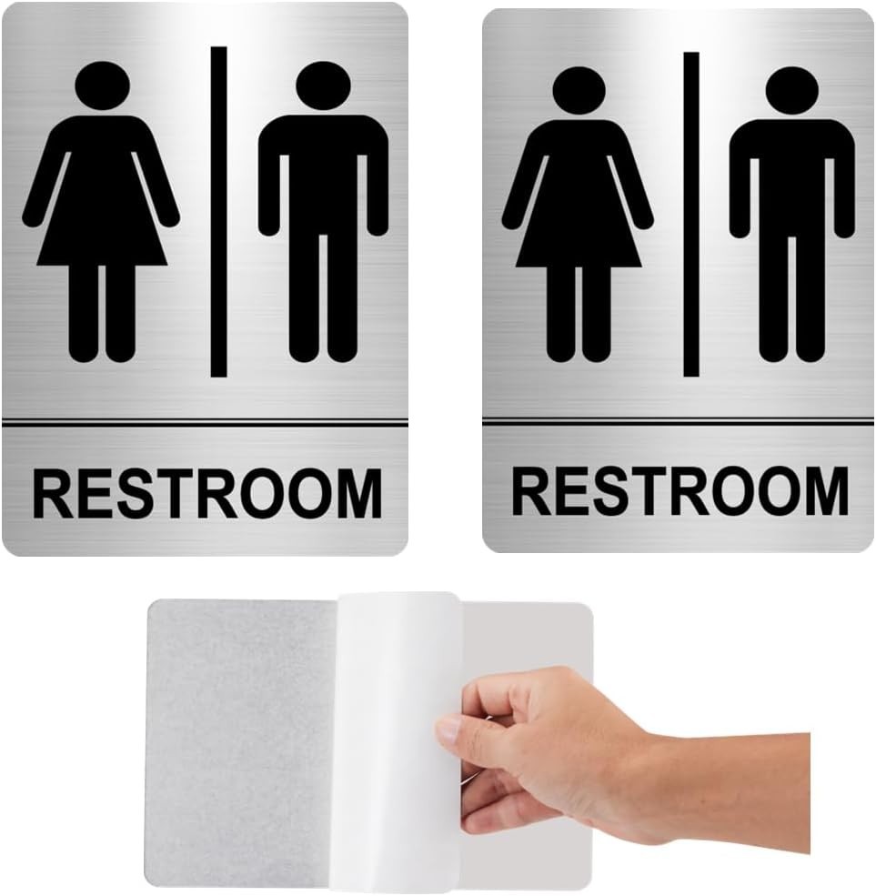 Easy Install Brushed Nickel Bathroom Signs