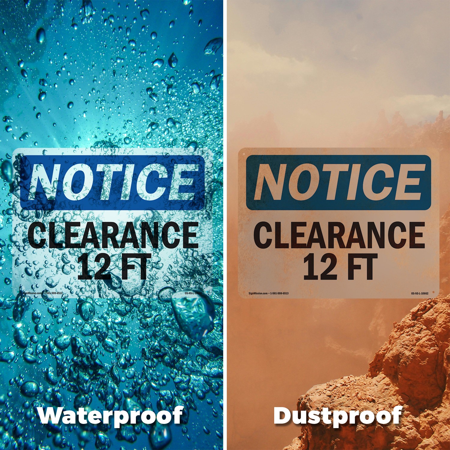 Clearance 12 Ft OSHA Notice Sign Metal, Plastic, Or Decal – 5 or 10 Pack