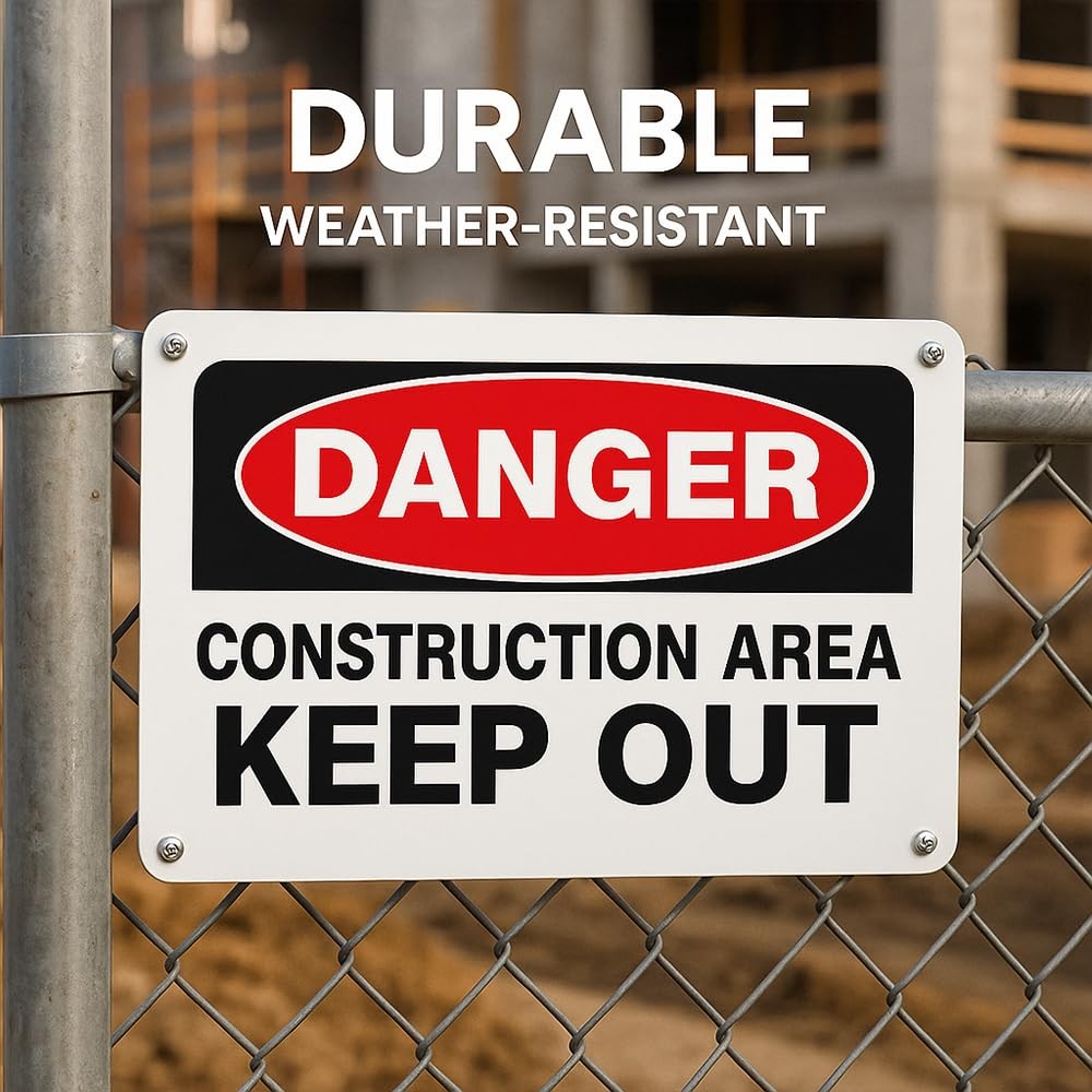 4 PCS 10×14 Inch Danger Construction Area Keep Out Metal Sign