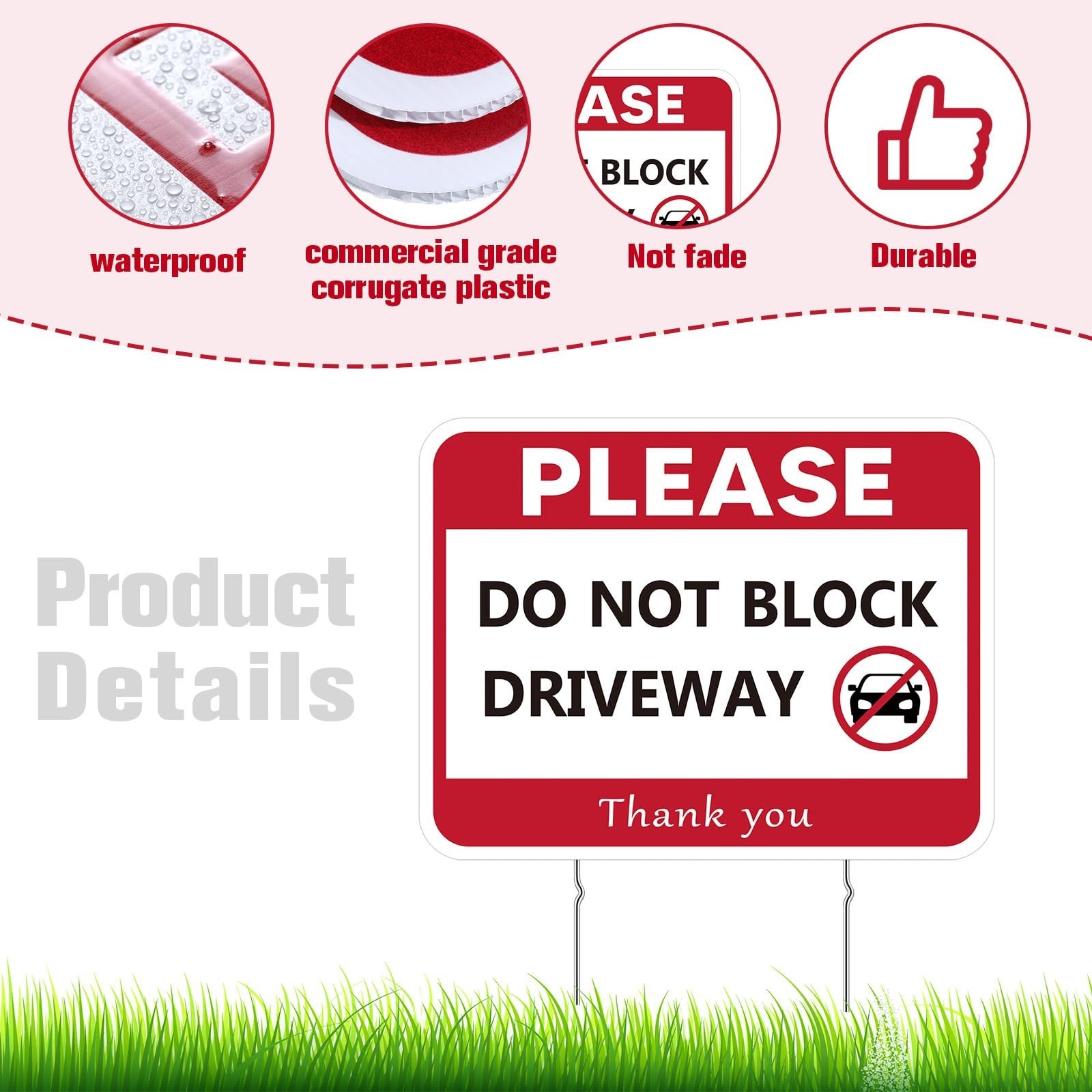 3 Pcs No Parking Sign 17×13” – Do Not Block Driveway, Weatherproof, Double-Side