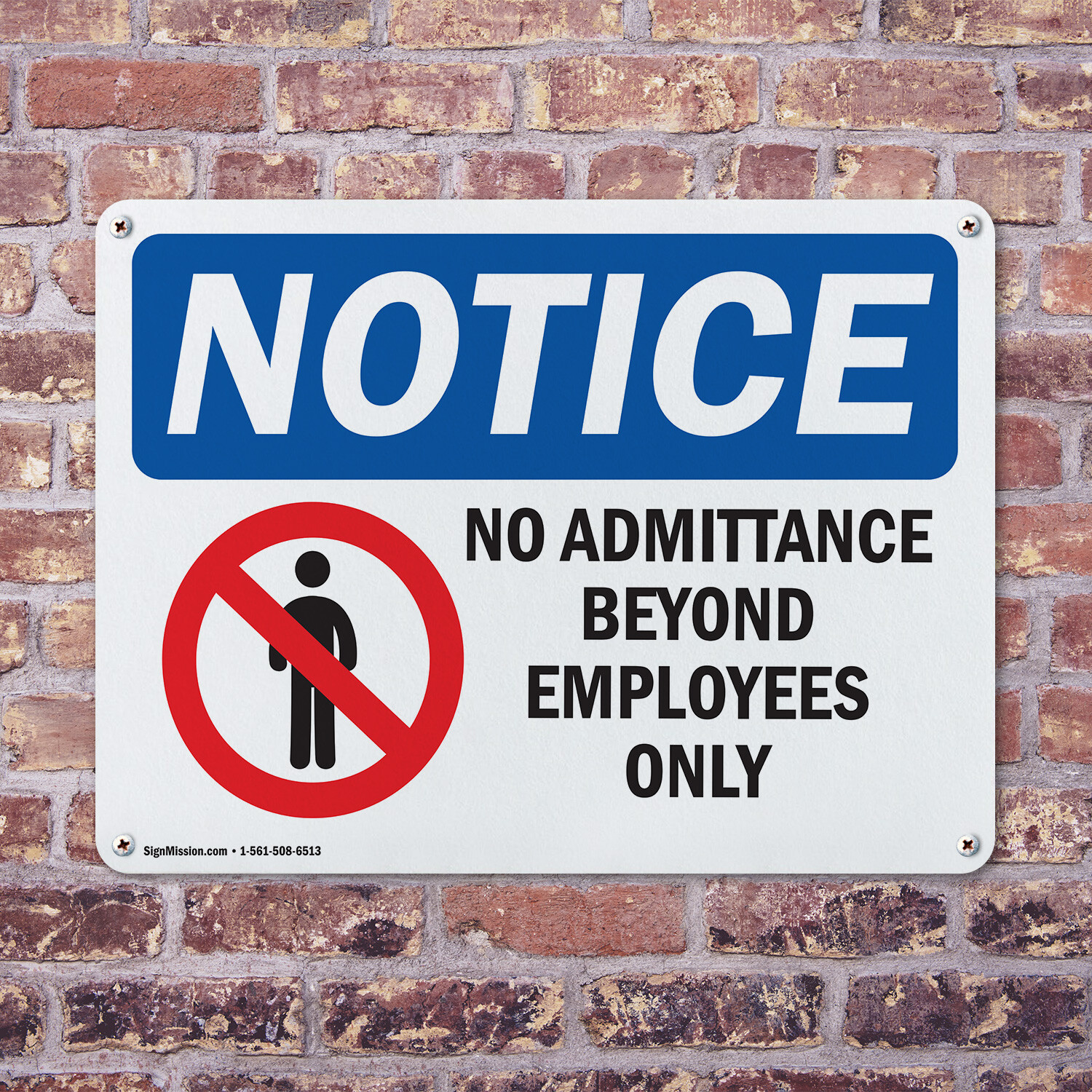 (2 Pack) No Admittance Employees Only OSHA Notice Sign Decal Metal Plastic