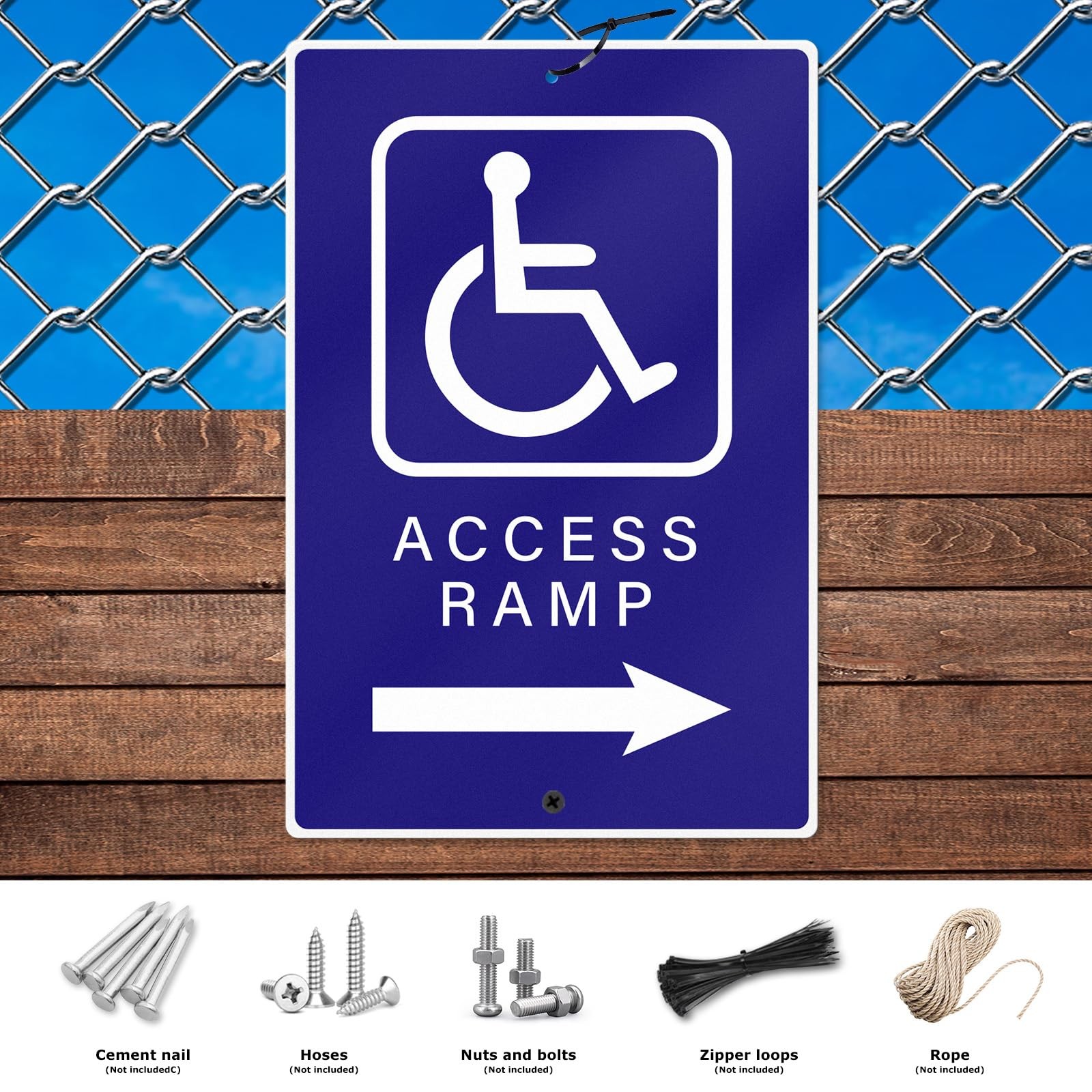 Handicap Access Ramp Right Arrow Sign Waterproof Aluminum 8×12 Inch Reflective
