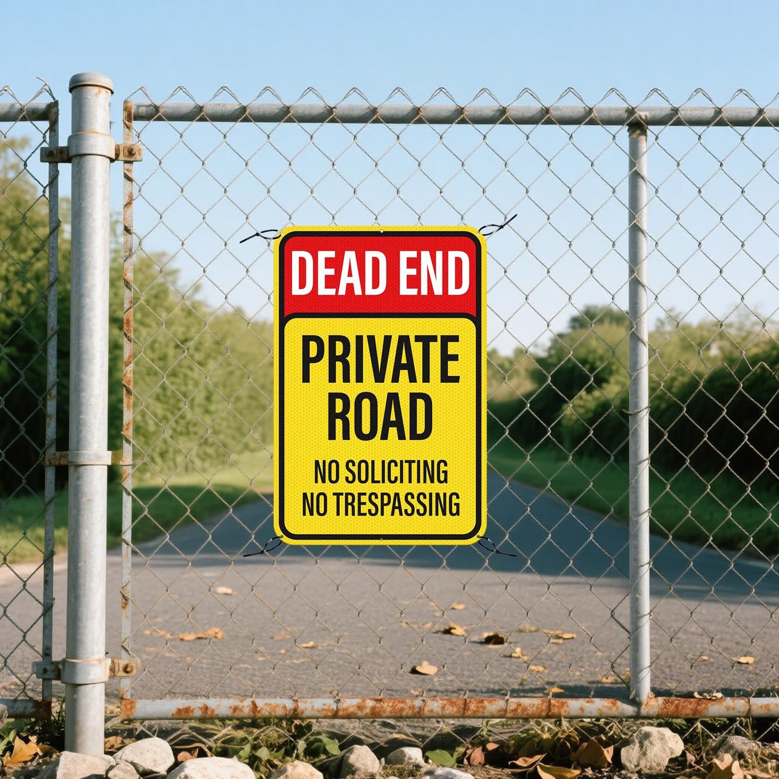 2 Pack Reflective Dead End Private Road Sign 18″x12″ – Rust-Free, Weatherproof,