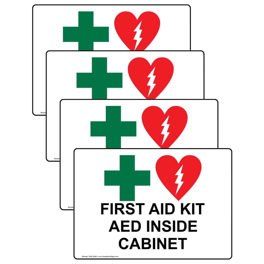 .com First Aid Kit AED Inside Cabinet Label Decal, 5×3.5 in. 4-Pack Vinyl for…