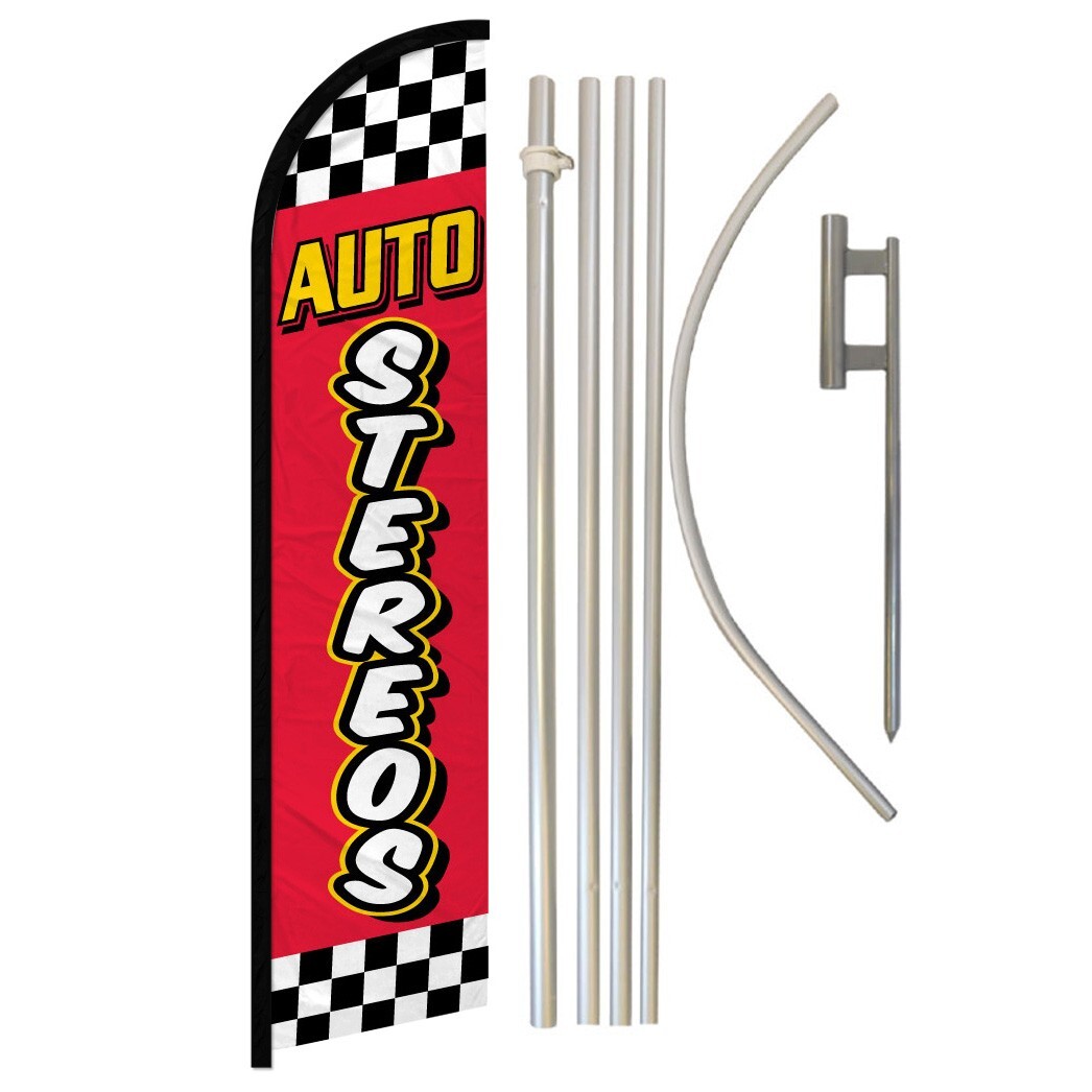 Auto Stereos Windless Banner Swooper Advertising Flag Kit Mechanic Red Checkers