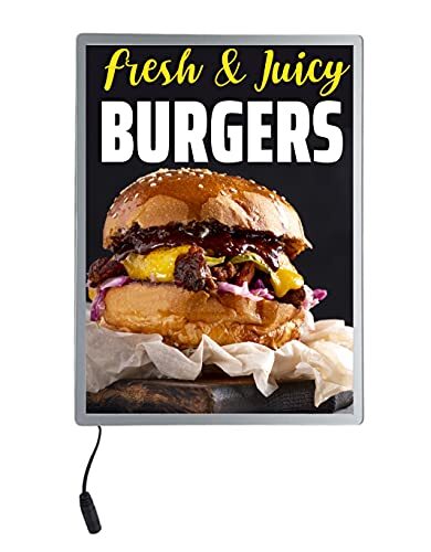 LED Illuminated Light Box frame 18″x24″ with Fresh & Juicy Burgers Backlit