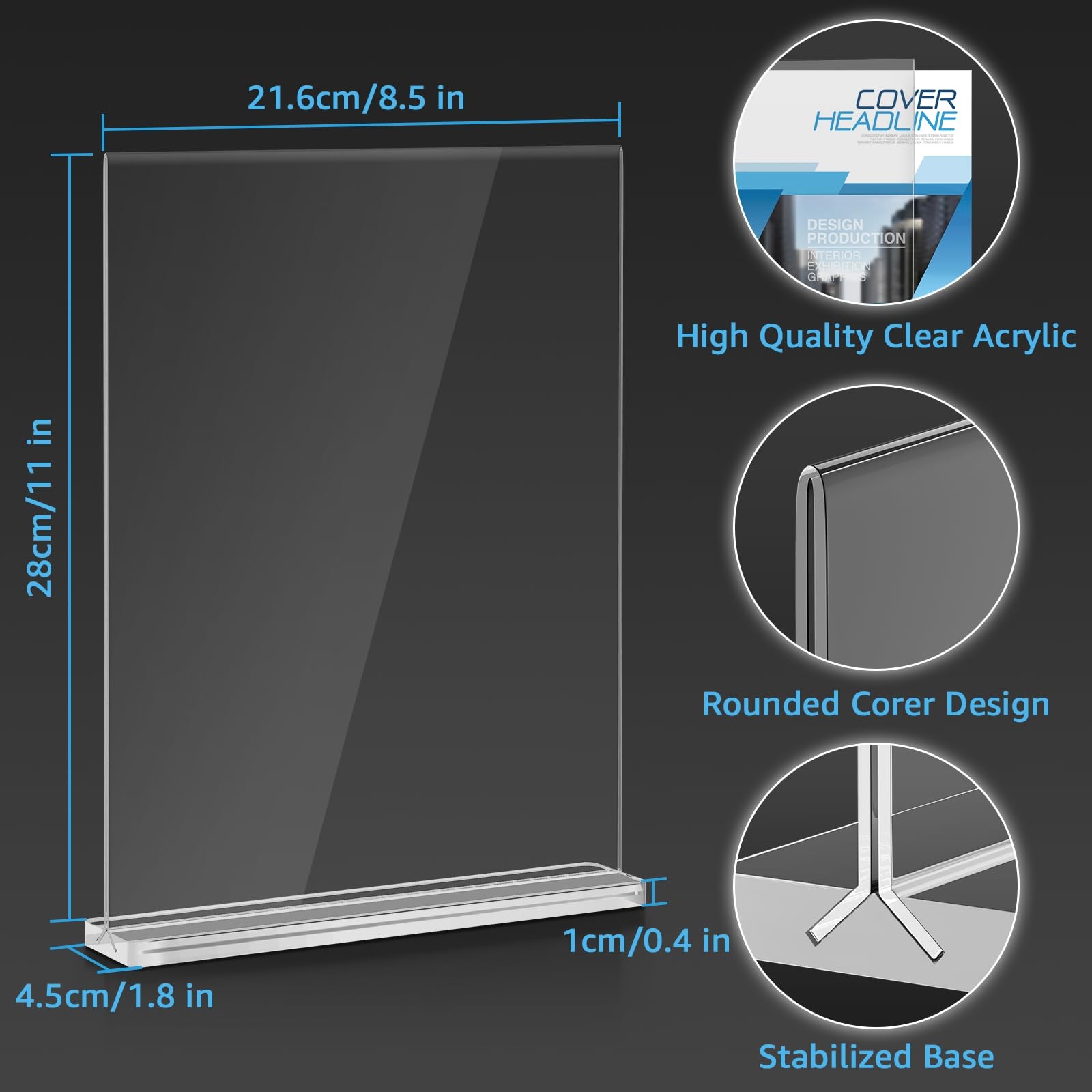 8.5 x 11 Acrylic Sign Holder, 6 Pack Double Sided Clear 6 Pack-8.5×11,