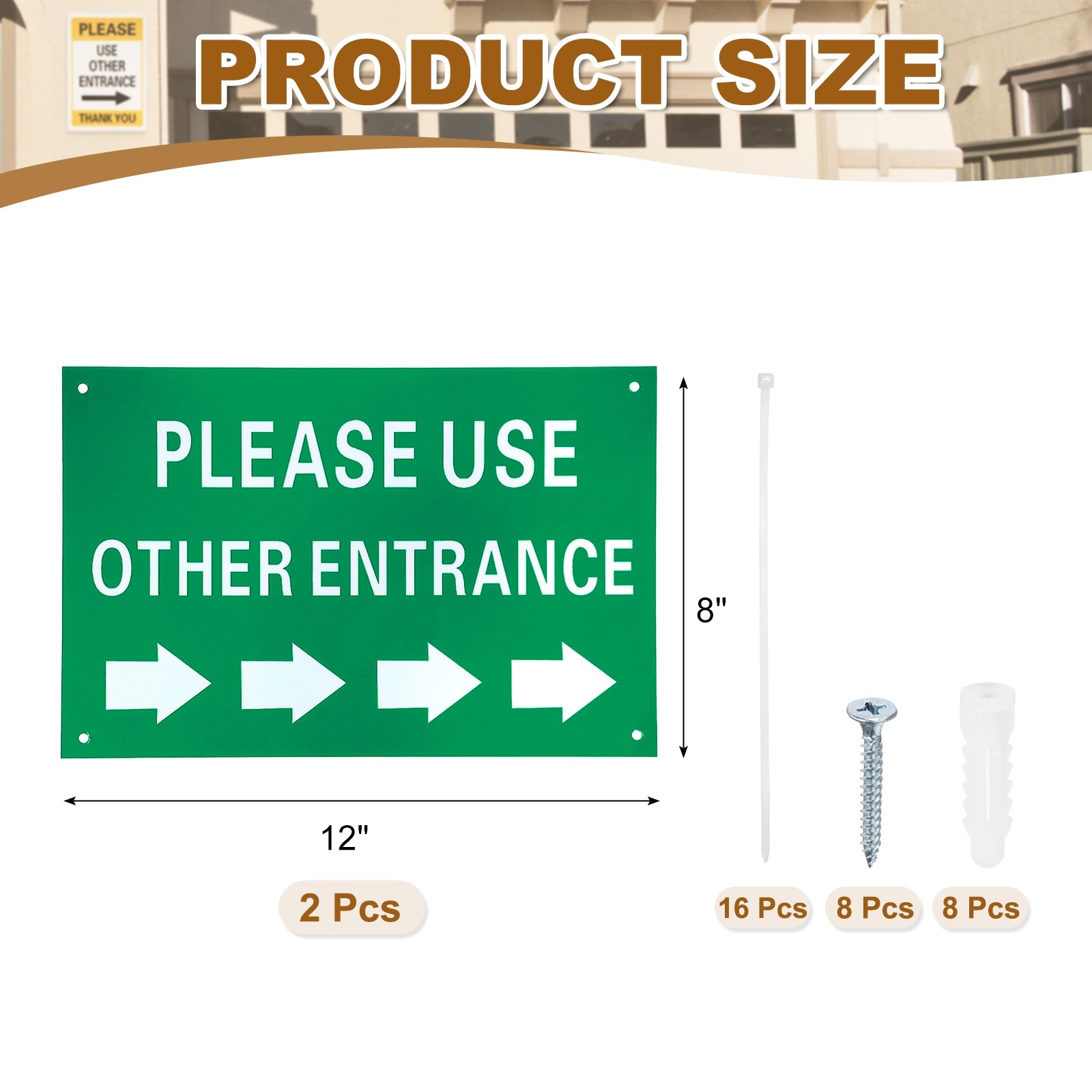 2 Pcs Please Use Other Entrance Sign, Right Arrow, Dark Green on Light Beige