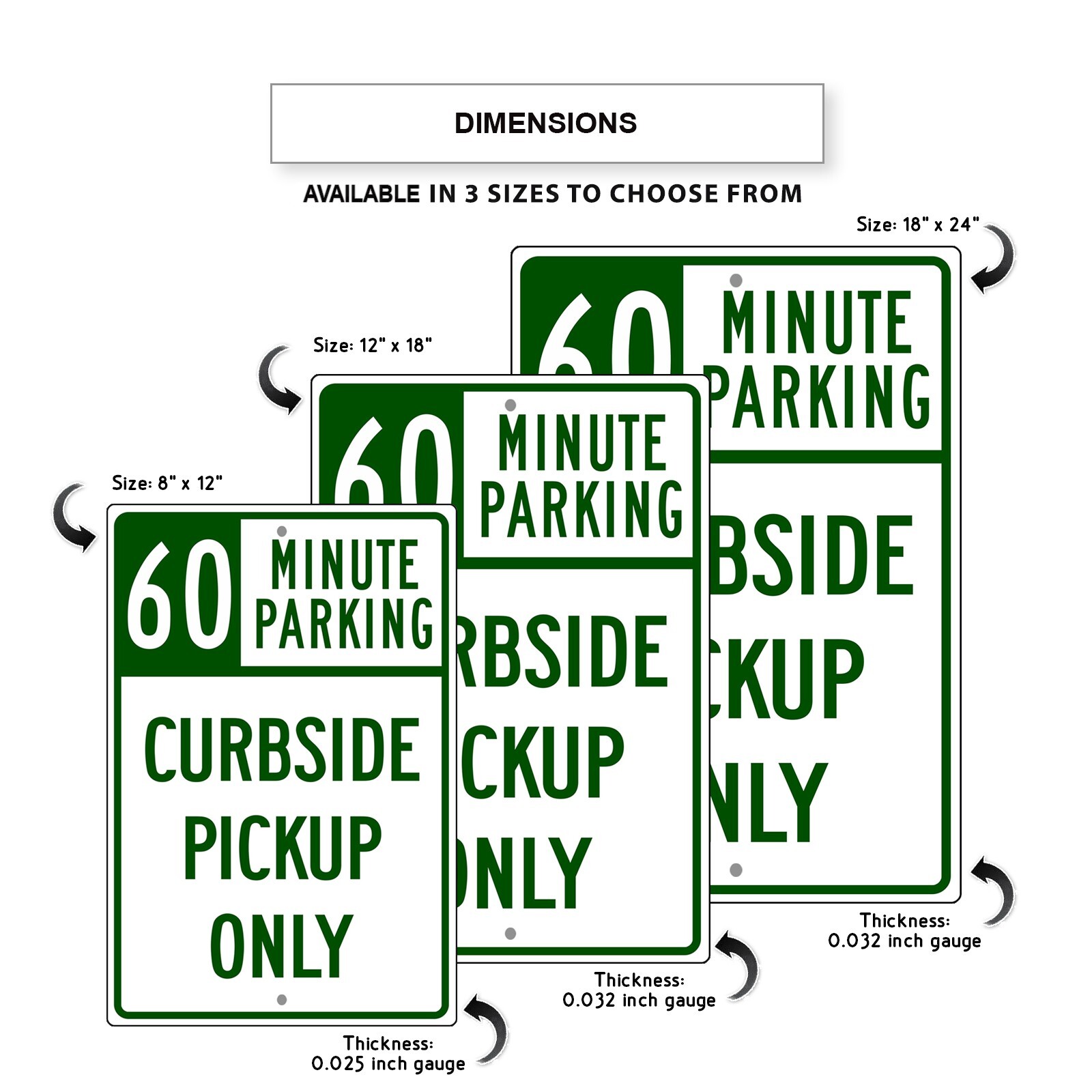 60 Minute Parking Curbside Pickup Only Restaurant Novelty Aluminum Metal Sign