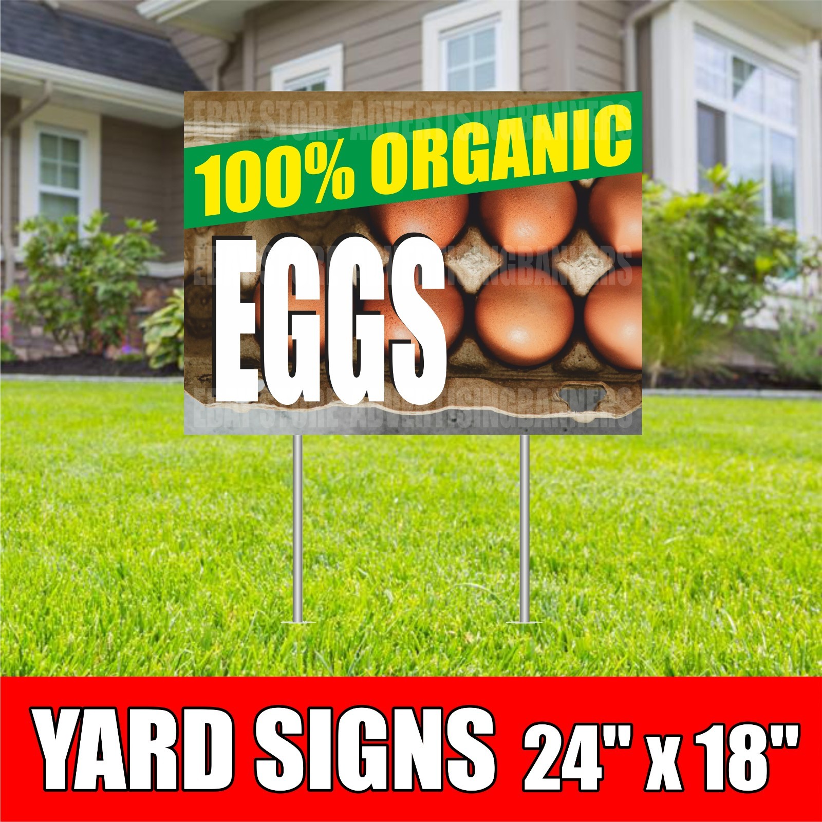 100% ORGANIC EGGS Yard Sign with H-Stakes FARM FRESH EGGS Chickens Farmers Fair