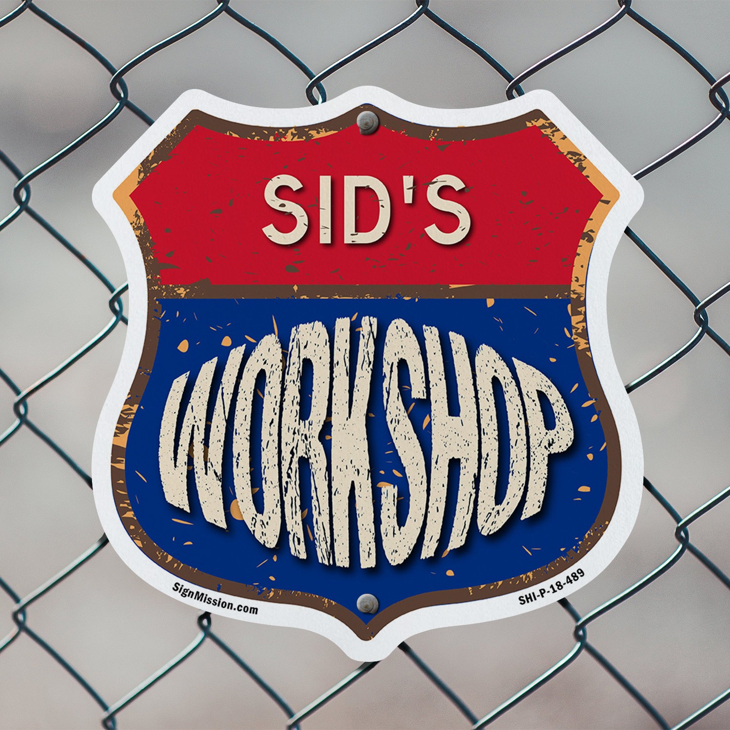 Sid’s Workshop Shield Shaped Sign Weather Resistant Crafted in the USA