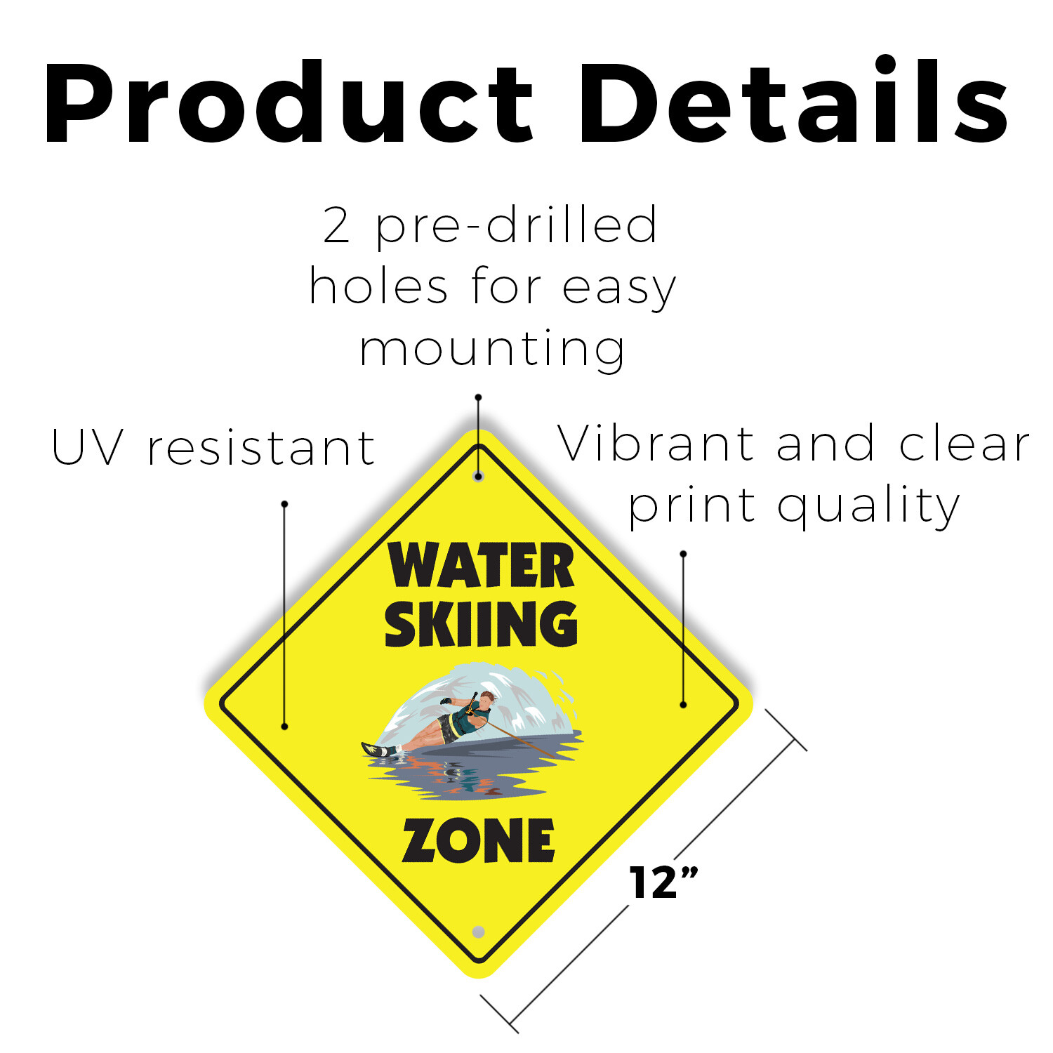 Water Skiing (3 Pack) Plastic Street Sign Crossing Warning Vintage Rustic Beware