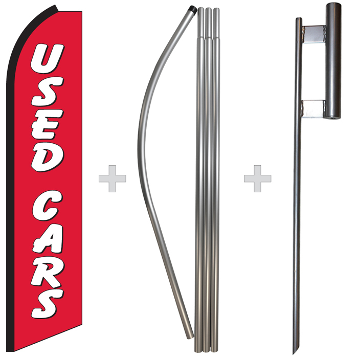 Used Cars Red 15′ Tall Swooper Flag & Pole Kit Feather Super Bow Banner