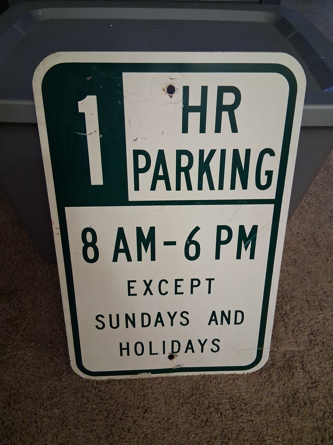 1 Hr Parking Metal Sign 18×12 8am-6pm Except Sundays And Holidays. Thick Metal