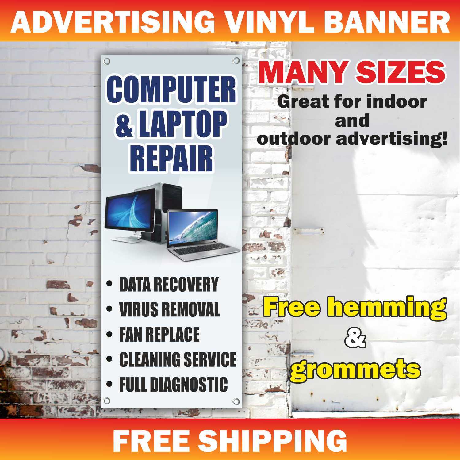 COMPUTER LAPTOP REPAIR Advertising Banner Vinyl Mesh Sign service diagnostics