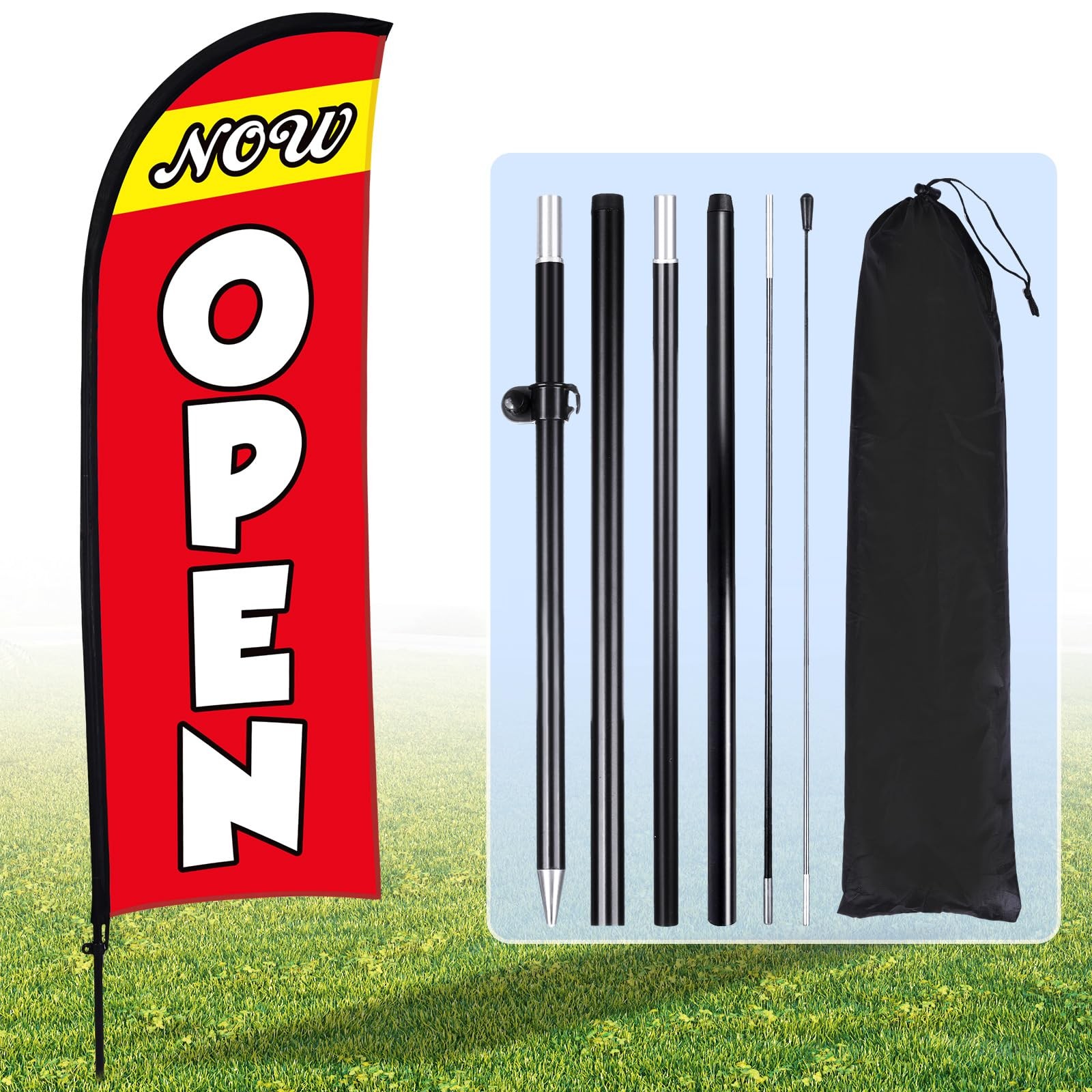 Buryeah Now Open Flag Banner Business Advertising 7 X 5.4 Ft Feather Flag Sign