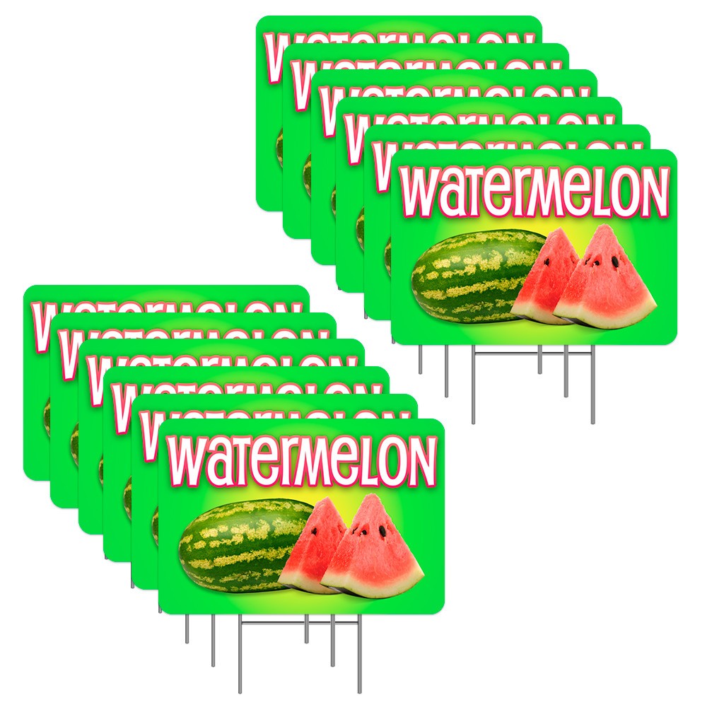 Watermelon 12 Pack Yard Signs – Each Sign is 24″ x 16″ Single-Sided and Comes wi