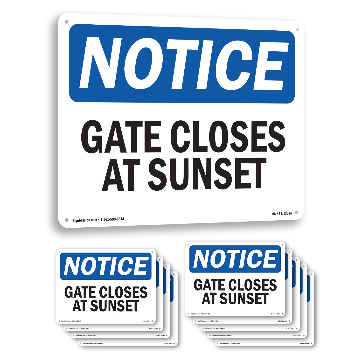 Gate Closes At Sunset OSHA Notice Sign Metal, Plastic, Or Decal – 5 or 10 Pack
