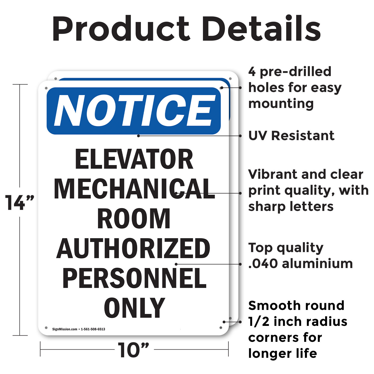 (2 Pack) Elevator Mechanical Room Authorized OSHA Notice Sign Decal Metal