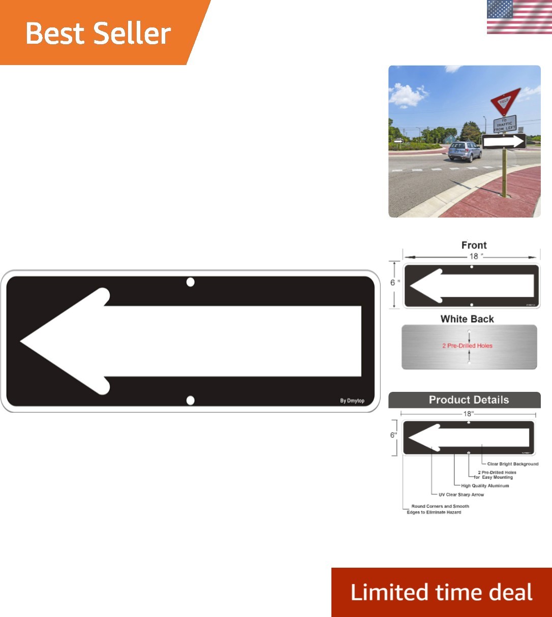 Heavy-Duty Reflective Arrow Directional Sign – 18×6 Inches for Easy Installation