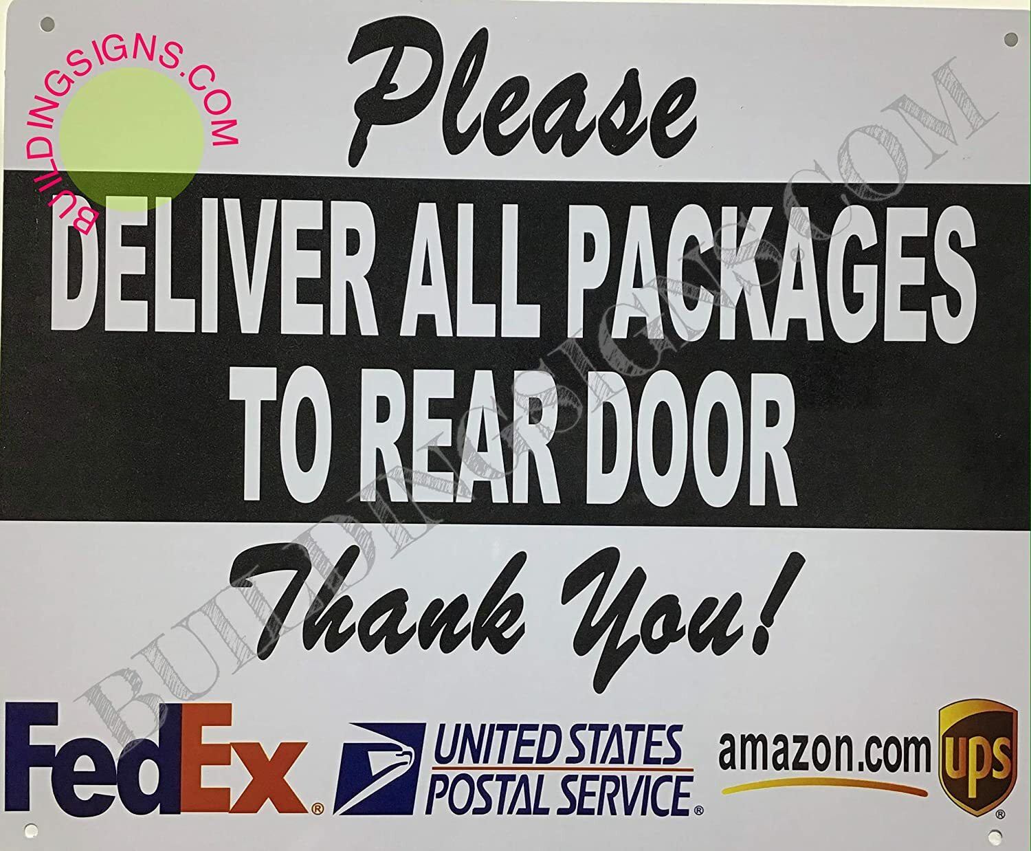 Please Deliver All Packages to Rear Door Sign (White,,10×12 INCH)