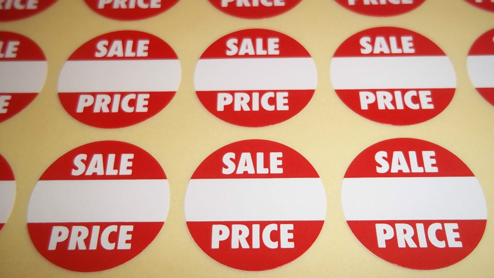 30mm Bright Red SALE PRICE Point Stickers / Sticky Labels / Swing Tag labels