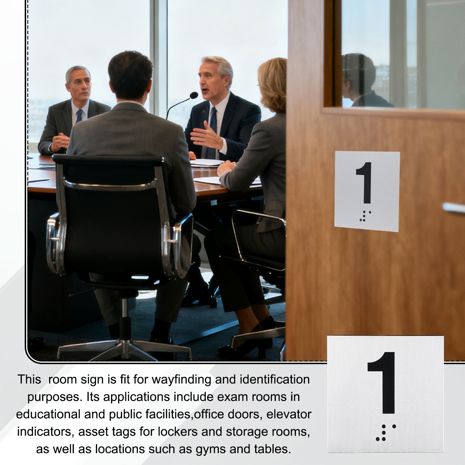 Exam Room Number Sign, 4″ x 4″ Number 10 Sign with Braille, Black on Silver