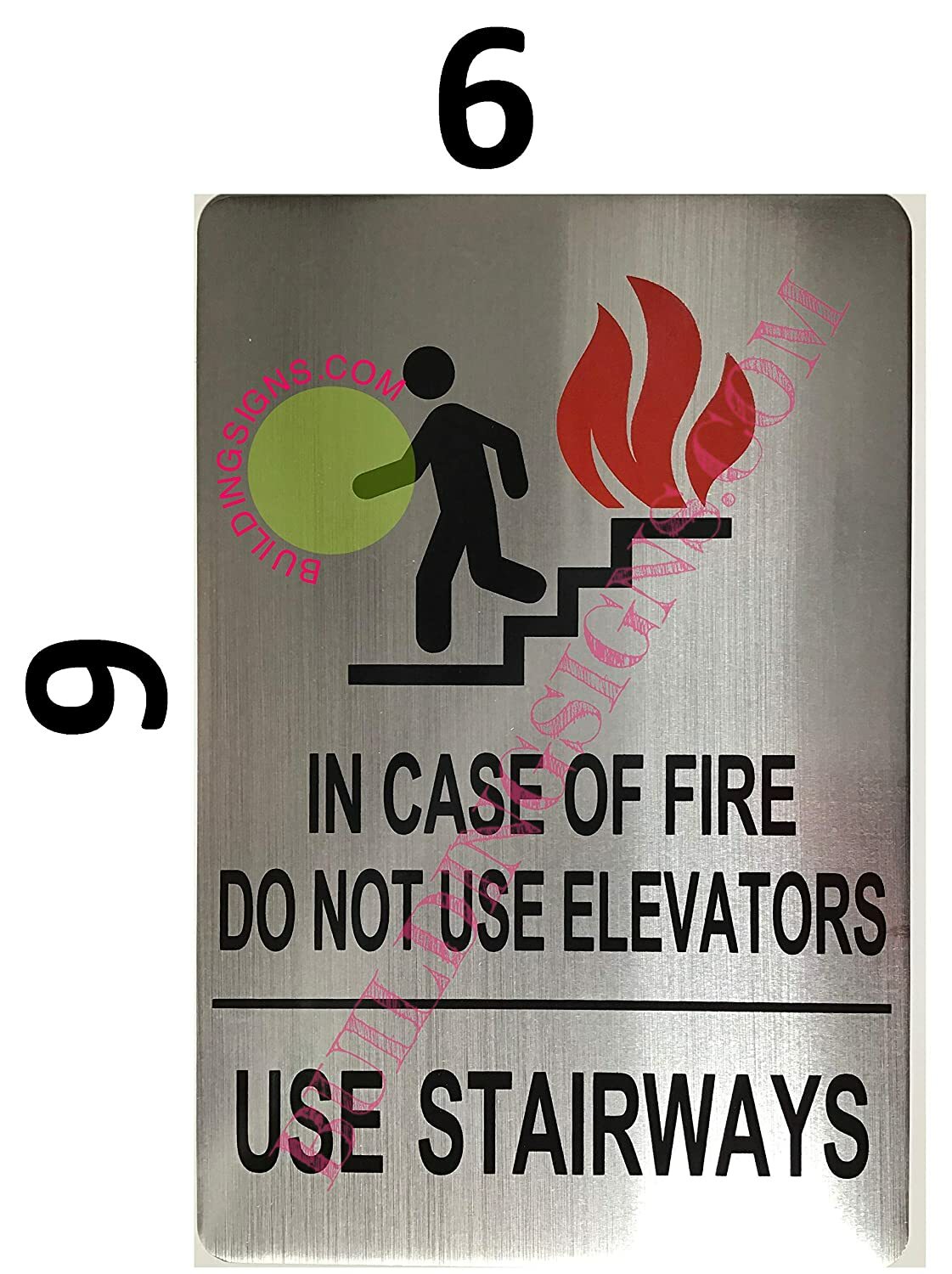 in CASE of FIRE DO NOT USE Elevator Sign (Brush Aluminium, 6X9 )-REF24-1027