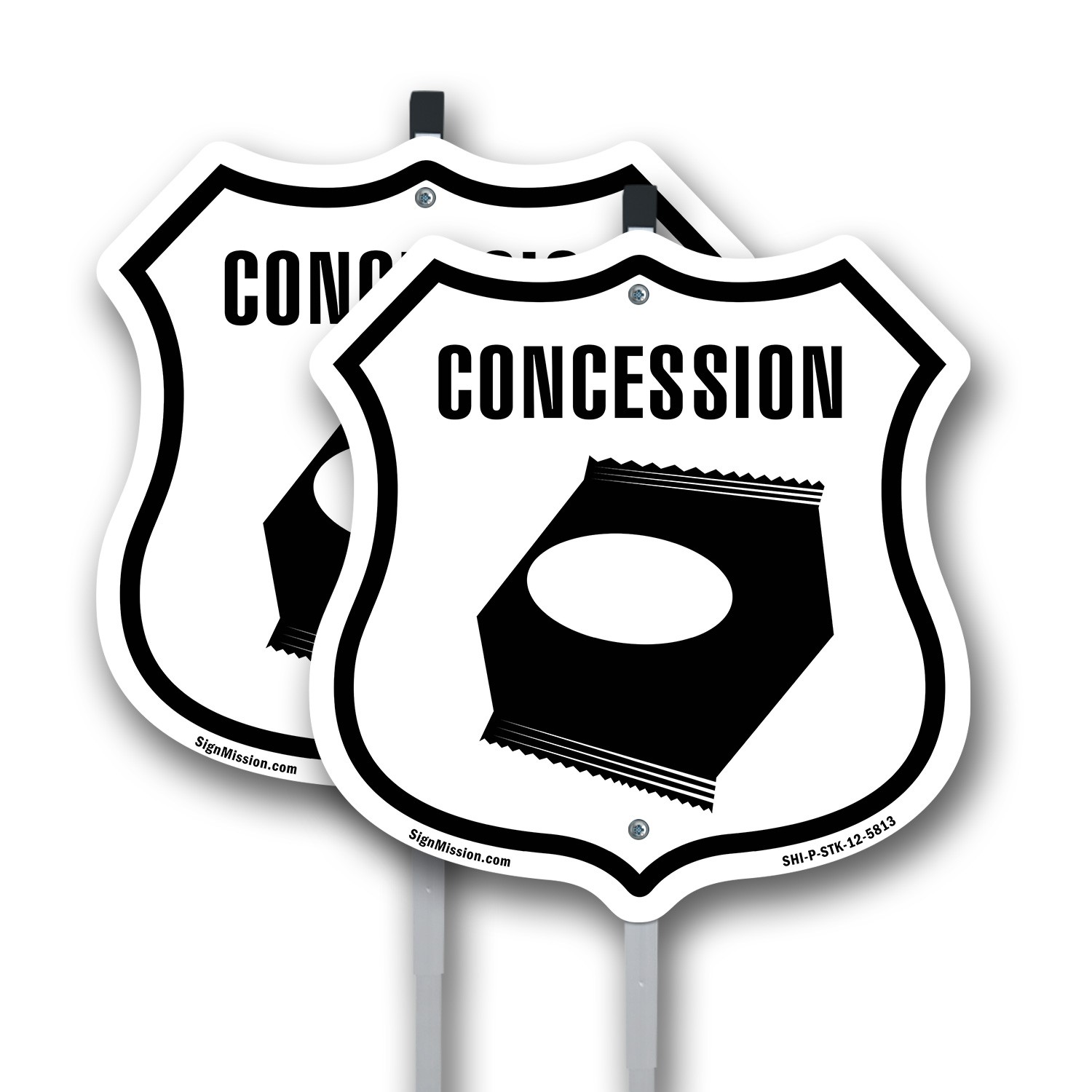 Concession Shield Shaped Sign With Stake Weather Resistant Crafted in the USA