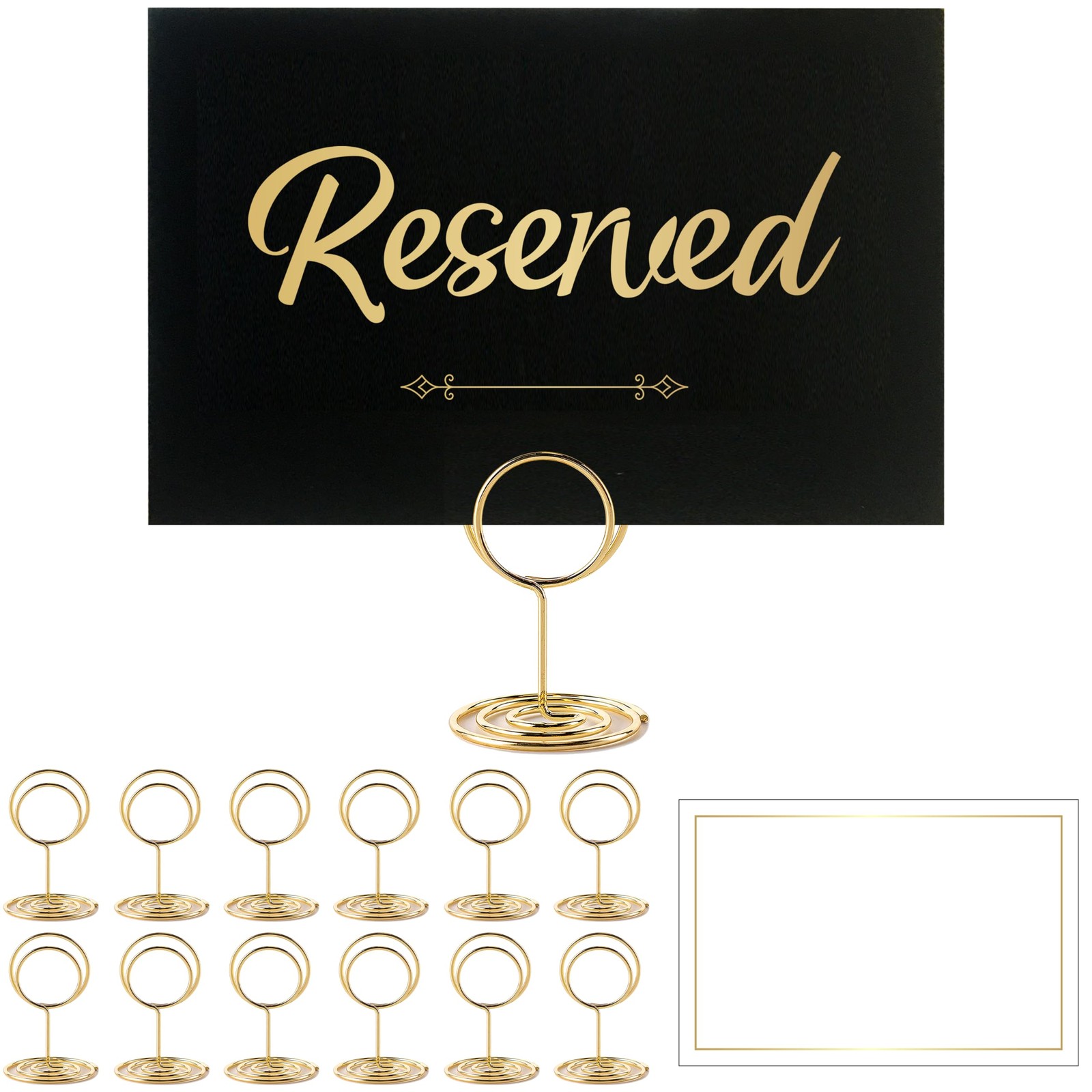 12 PCS Black Gold Foil Reserved Table Signs Stand White Card Seating Decor