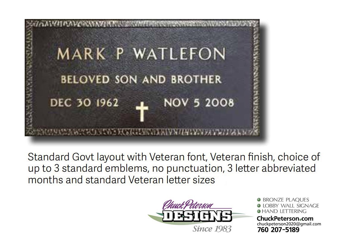 Bronze Veterans Grave Marker VA Government match 24×12″