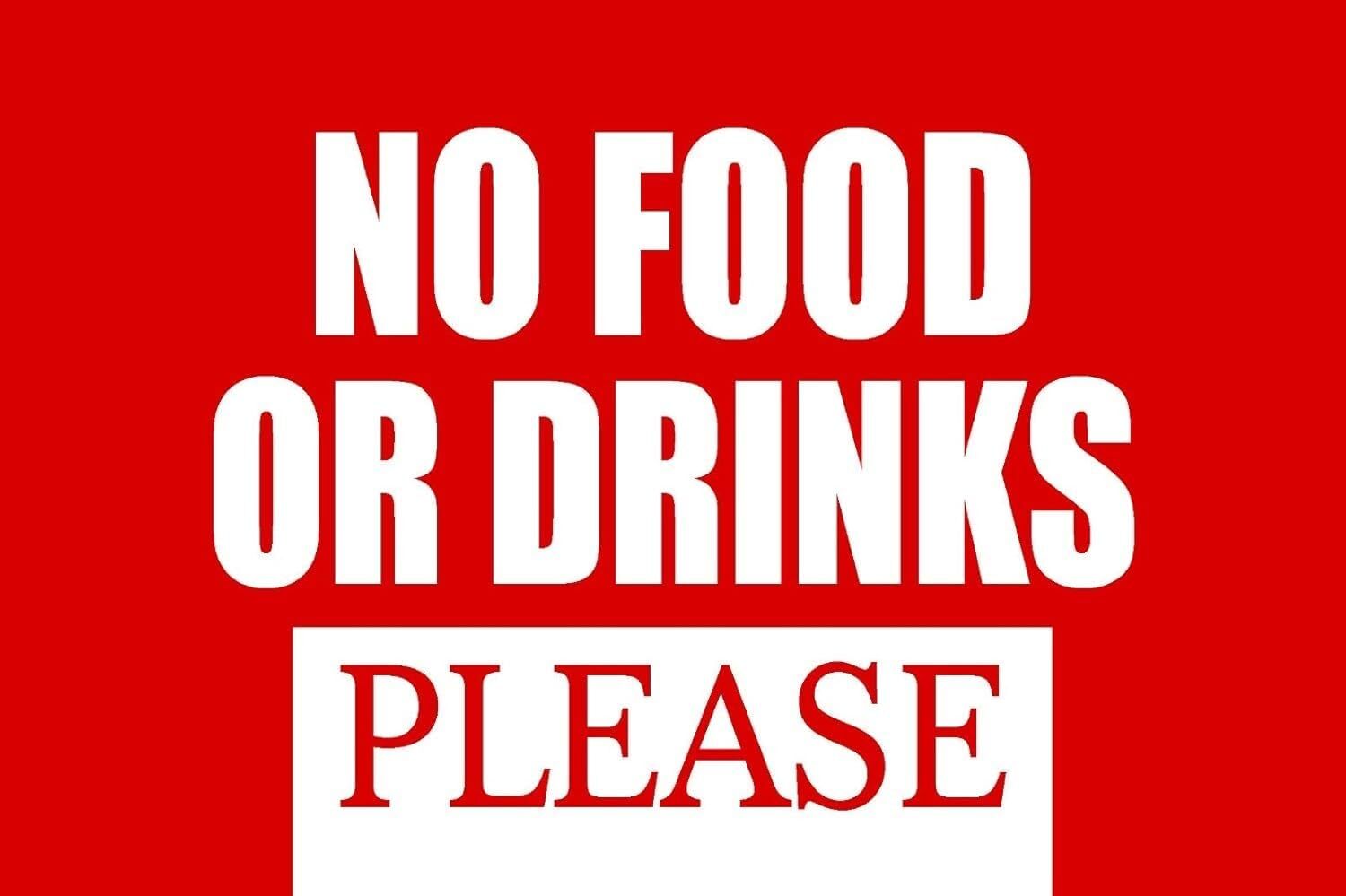 No Food Or Drinks Please Business Retail Counter Informational Sign | 12″w x 8″h