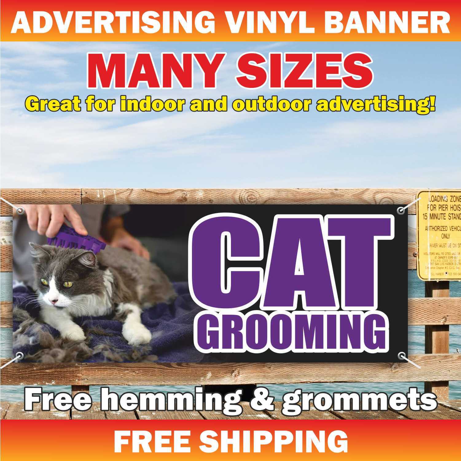 CAT GROOMING Advertising Banner Vinyl Mesh Sign Groomers Vets Clippers Dogs Cut