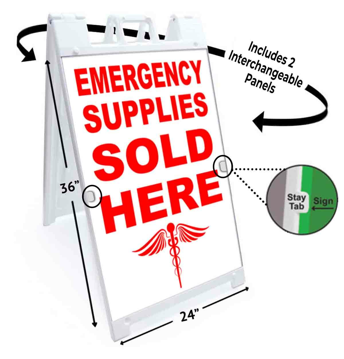 EMERGENCY SUPPLIES SOLD HERE Signicade 24×36 Aframe Sidewalk Sign Banner Decal