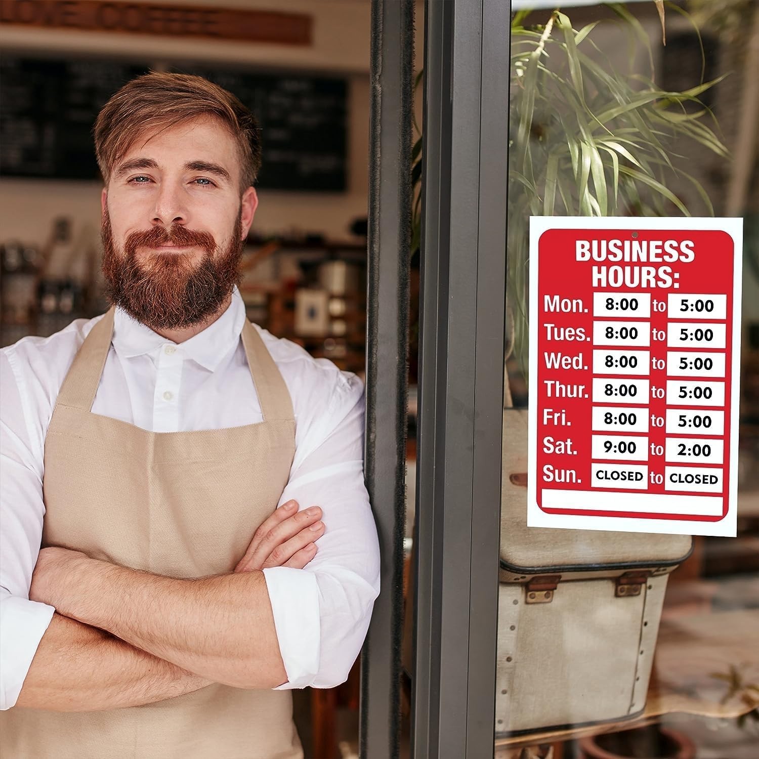 Professional Open Hours Sign – Eye-Catching Red & White for Store Visibility