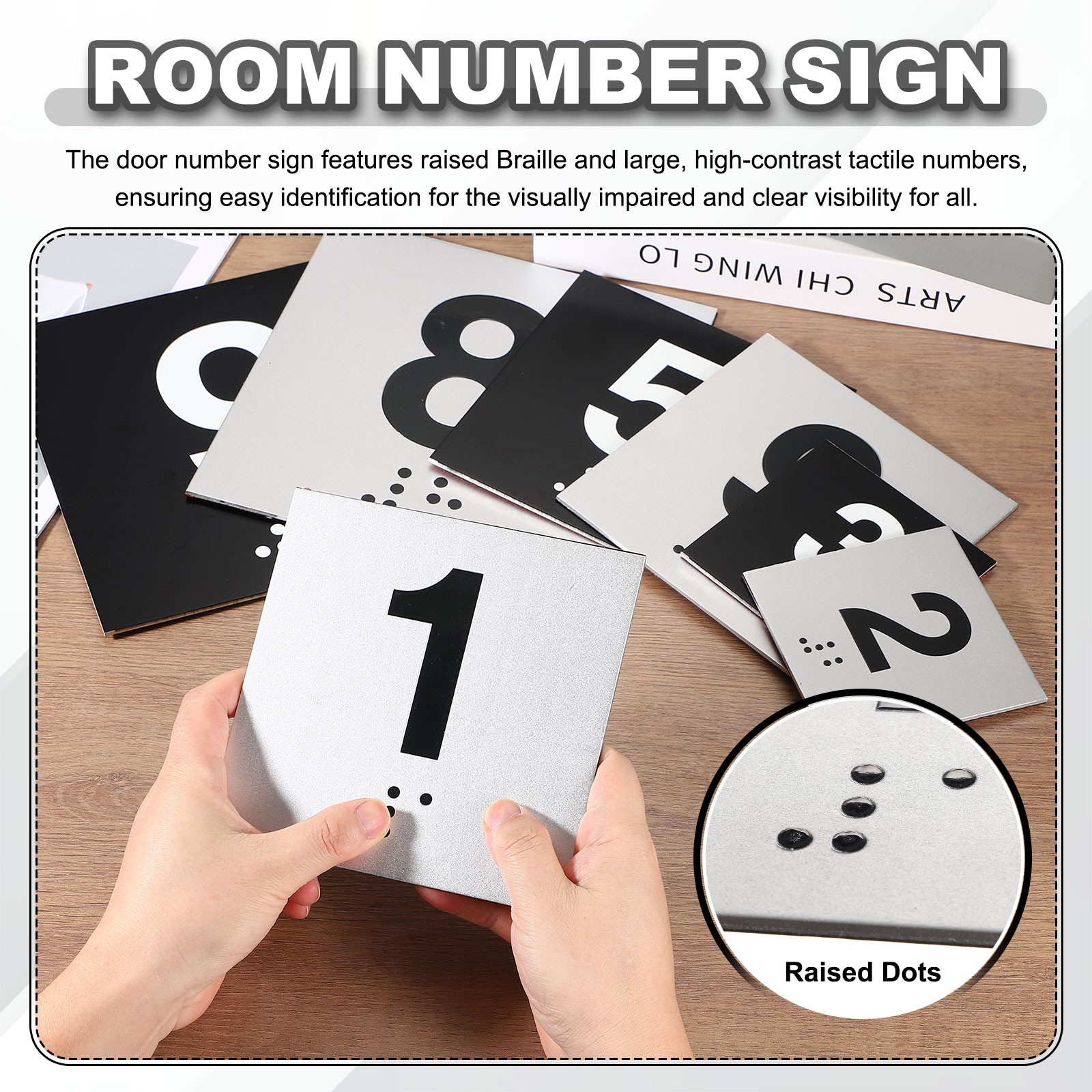 Exam Room Number Sign, 4″ x 4″ Number 1 Sign with Braille, Black on Silver