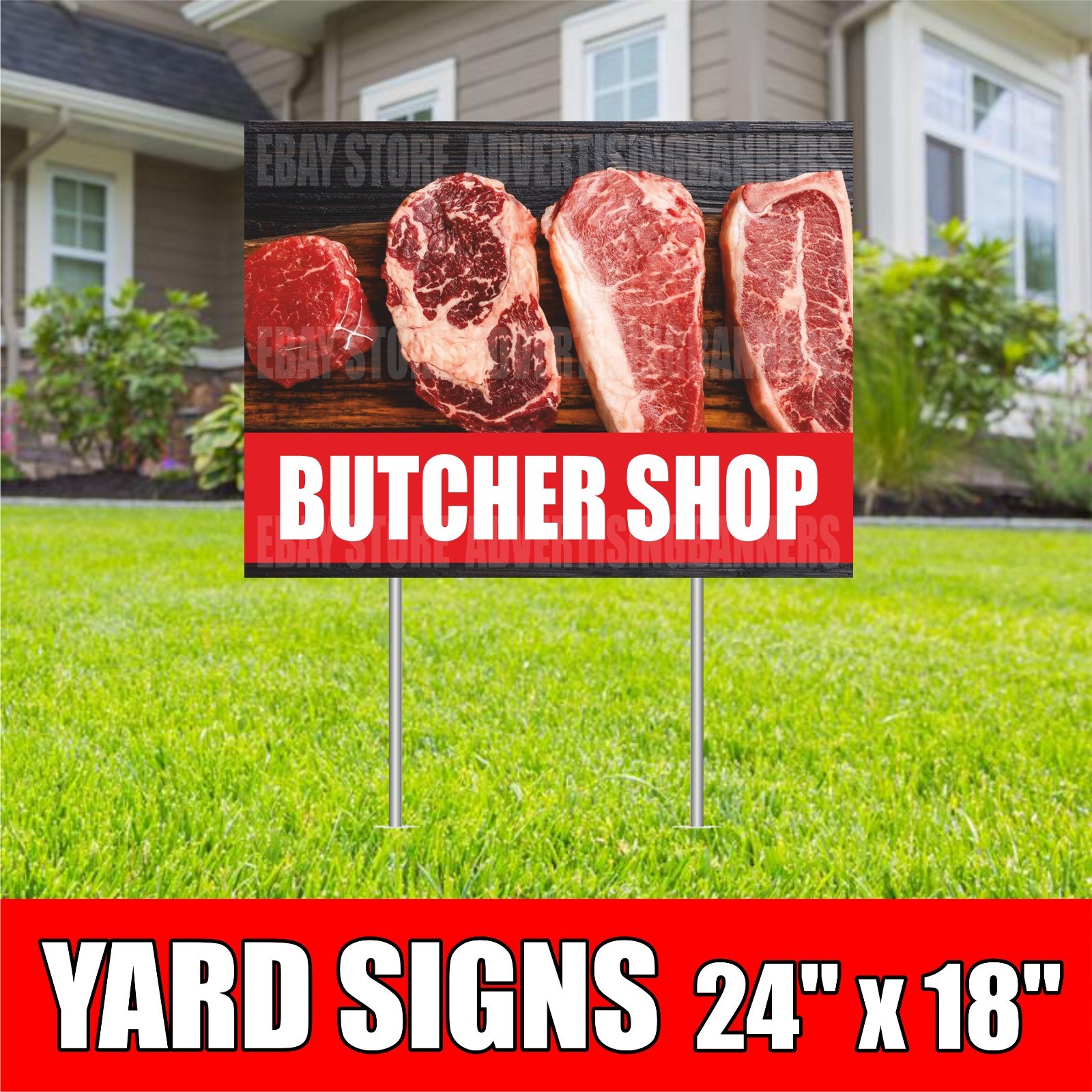 BUTCHER SHOP Yard Sign with H-Stakes FRESH MEAT Chicken Beef Meat delicacies