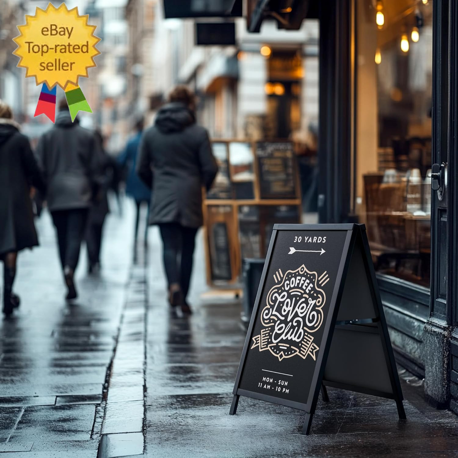 Outdoor A-Frame Sidewalk Sign 22X28 Inch Sandwich Board, Black Coated Steel Meta