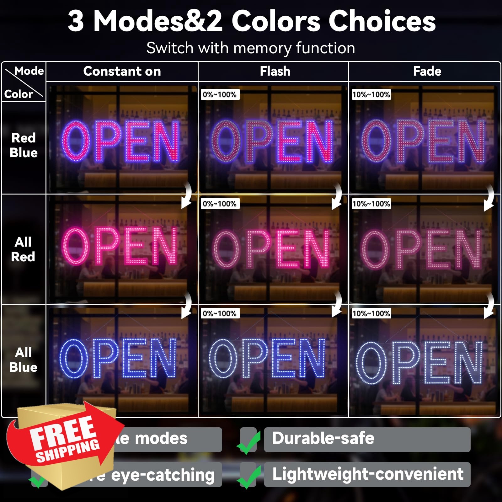Thirdpolite 48″x17″ Red and Blue LED Open Sign