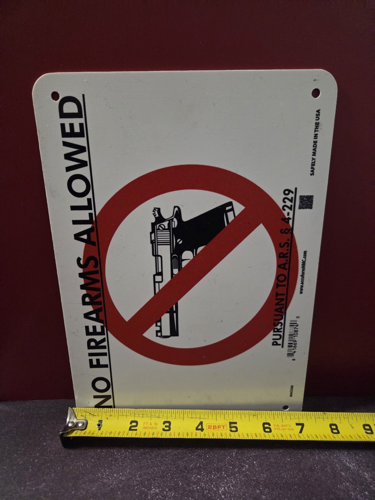 Grainger No Firearms Allowed Sign Aluminum 10″x14″ 453T81