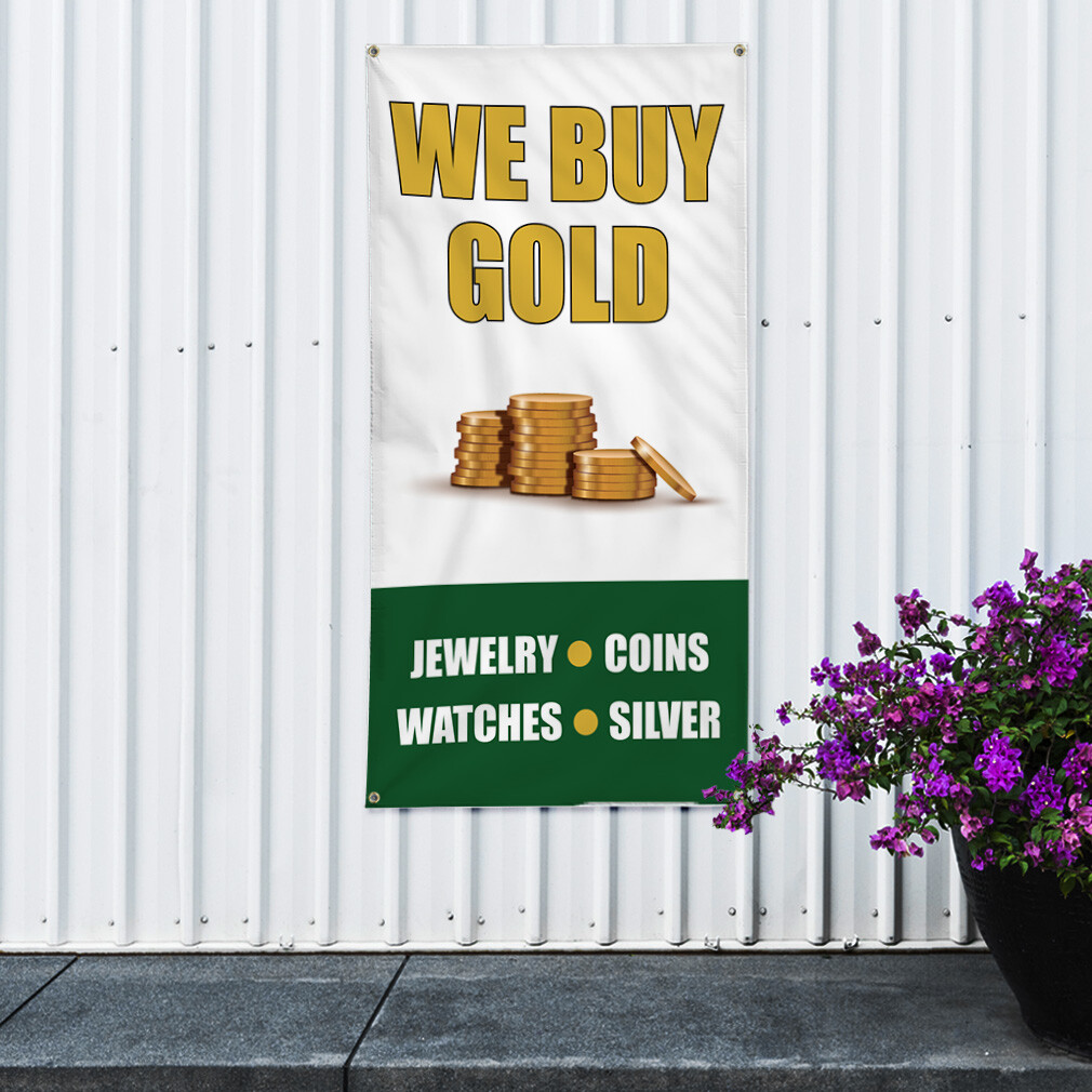 Vertical Vinyl Banner Multiple Sizes We Buy Gold Jewelry Coins Watches Silver