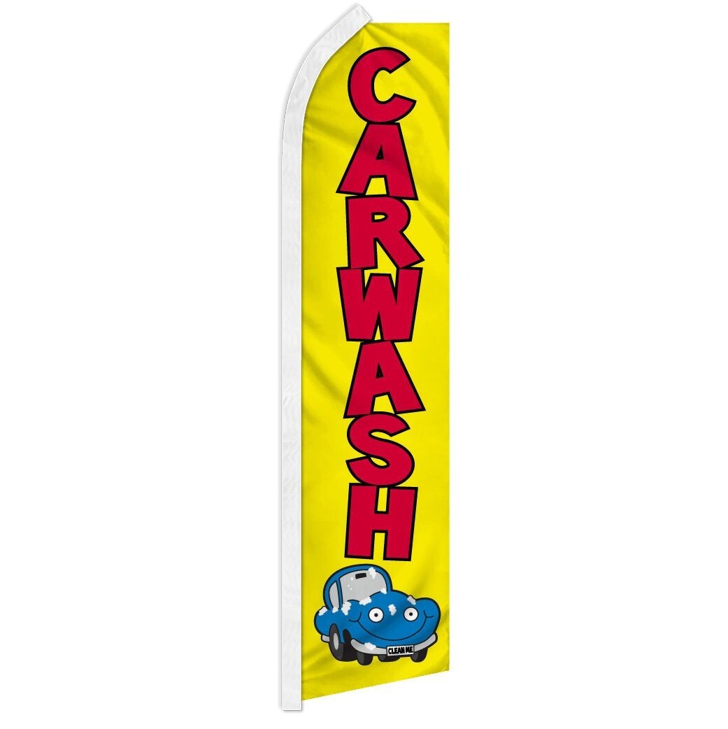 Car Wash (Yellow) Swooper Advertising Banner Flag for Car Wash & Detail Services