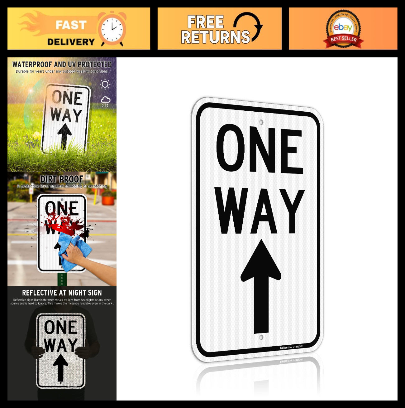 One Way Sign with Up Arrow – 18×12″ Reflective Aluminum, Rust-Free, Weather Resi