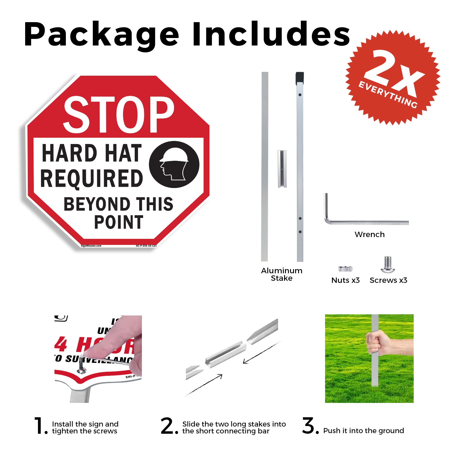 Stop Hard Hat Required Beyond Thi Octagon Sign With Stake Weather Resistant
