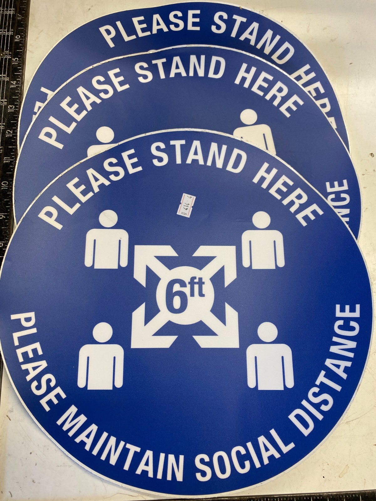 3 Qty – PLEASE STAND HERE | Adhesive Vinyl Sign Sticker Decal 6′