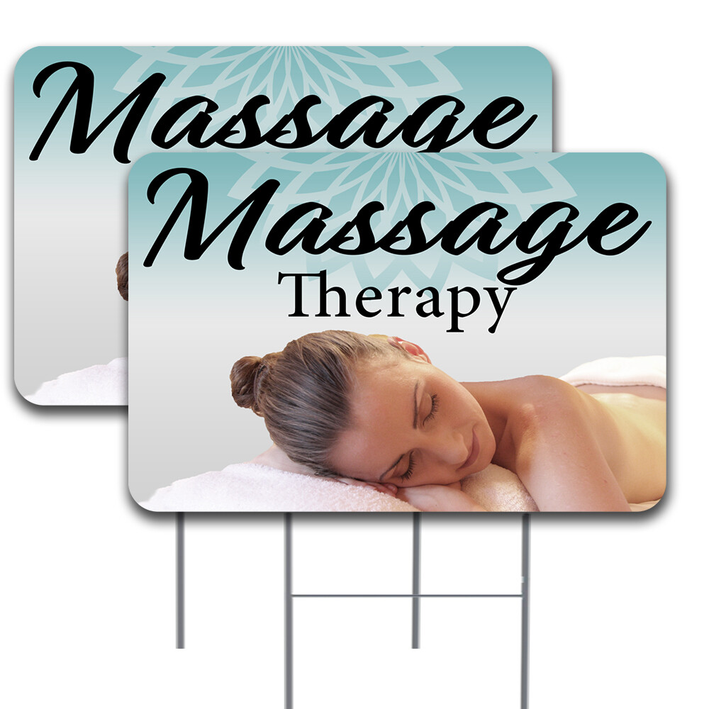 MASSAGE THERAPY 2 Pack Double-Sided Yard Sign 16″ x 24″ with Metal Stakes (Made