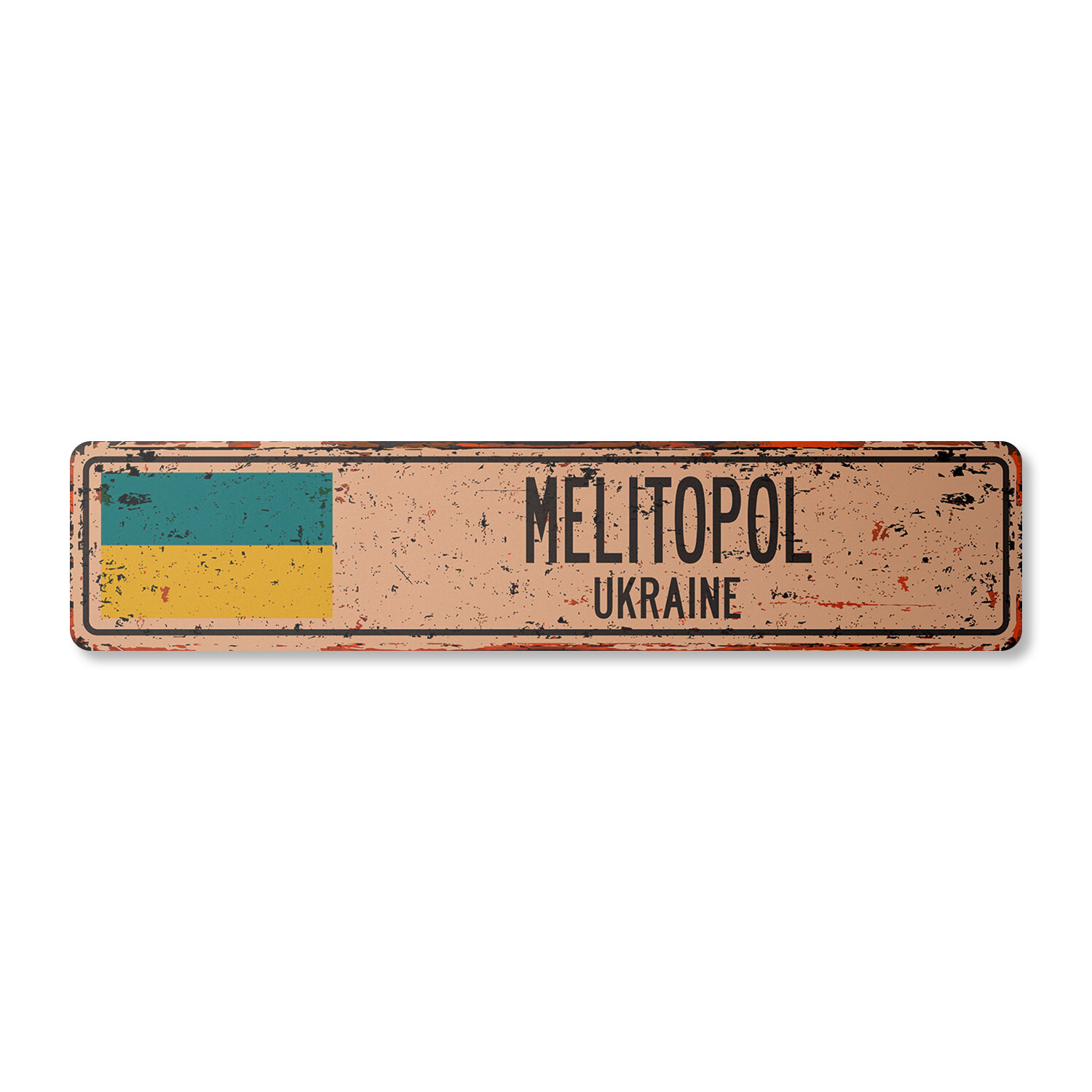 MELITOPOL UKRAINE Vintage Street Sign Ukrainian flag city country road rustic