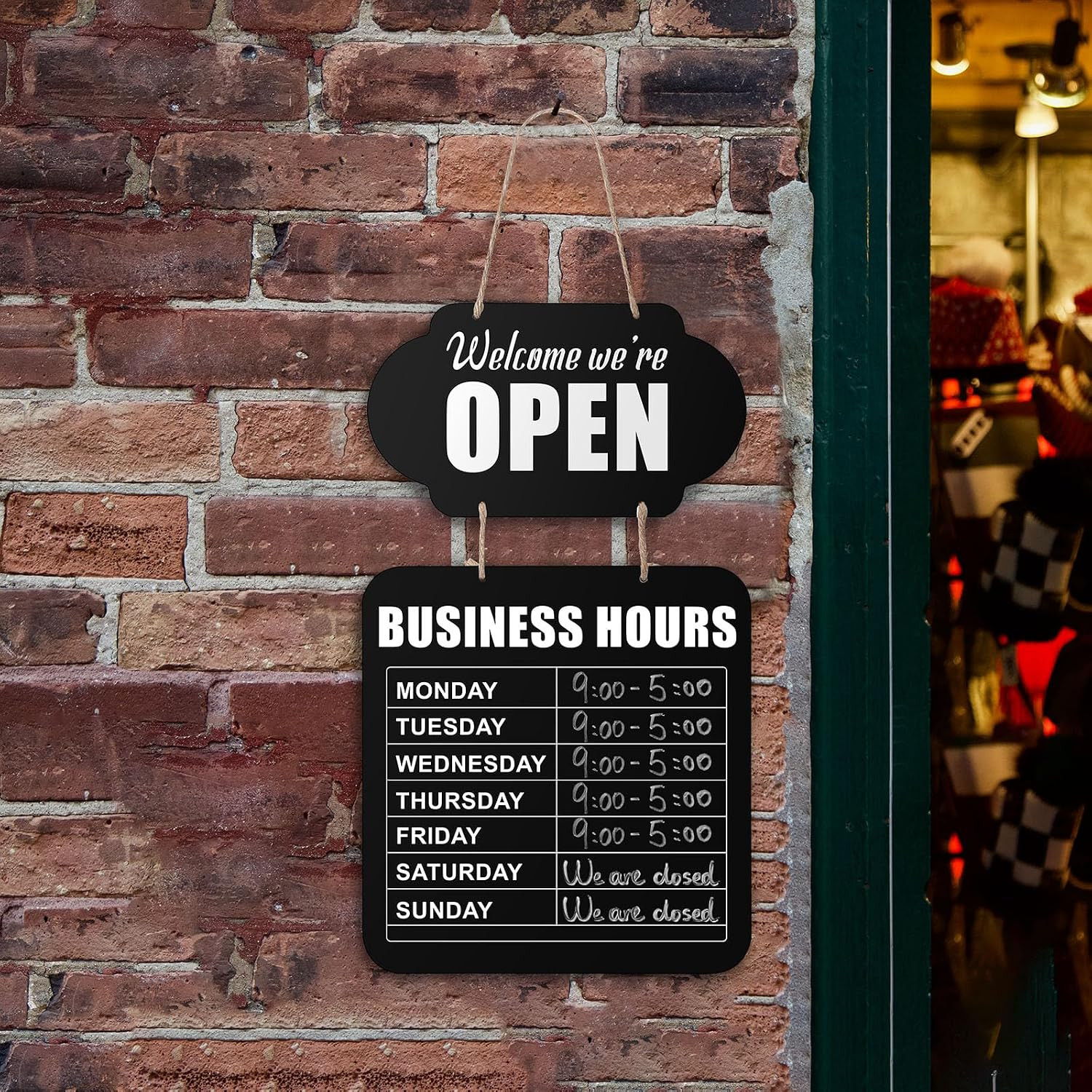 Business Hours Hanging Chalkboard Open Closed Sign Wooden Welcome Chalk Boards D