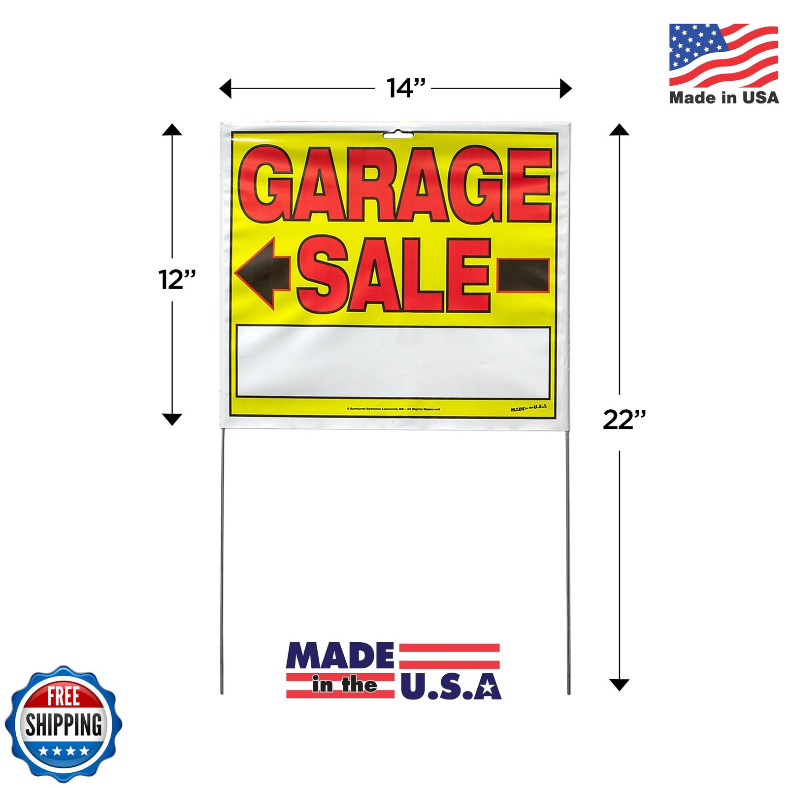 Sunburst Systems 3905 Garage Sale Sign, Assembled with metal U-Stake, Double Sid